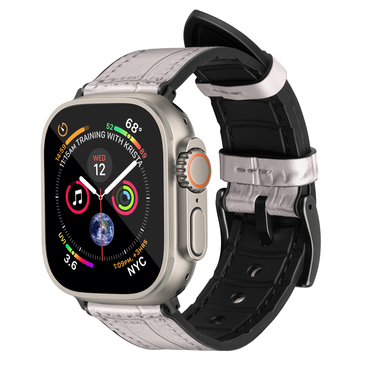 Javan Genuine Leather Apple Watch Strap – Ultra-Stylish Band with Black Buckle, Compatible with Apple Watch 42mm / 44mm / 45mm / 49mm- Gray