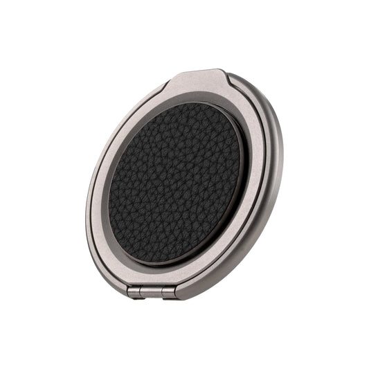 Amur Genuine Leather Magnetic Phone Grip with Metal Stand - Black