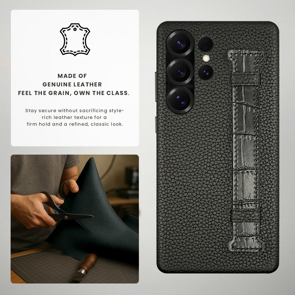 Amur Pro Series A-Case for Samsung Galaxy S25 Ultra - Slim & Lightweight Genuine Leather Case with Magnetic Compatibility and Case-Less Touch Feeling (6.9-Inch)"- Black