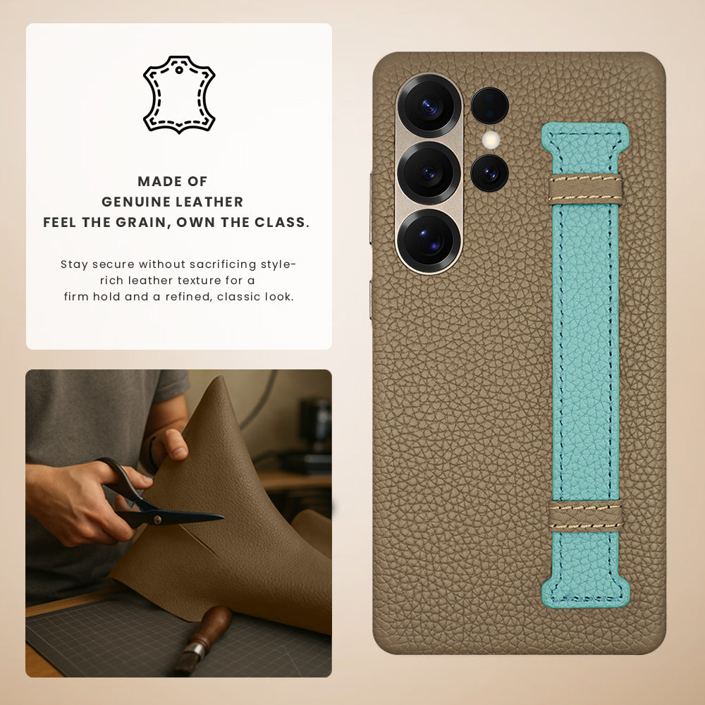 Amur Pro Series A-Case for Samsung Galaxy S25 Ultra - Slim & Lightweight Genuine Leather Case with Magnetic Compatibility and Case-Less Touch Feeling (6.9-Inch)"- Titanium/Tiffany