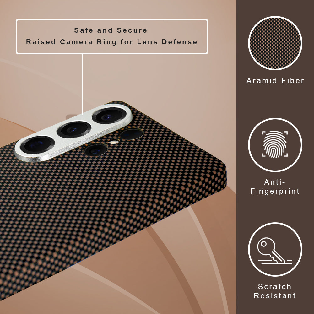 Desen Series A-Case for Samsung Galaxy S25 Ultra - Slim & Lightweight Aramid Fiber Case with Magnetic Compatibility and Case-Less Touch Feeling (6.9-Inch)" -Gold