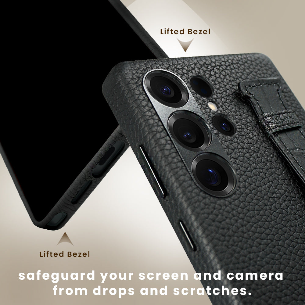 Amur Pro Series A-Case for Samsung Galaxy S25 Ultra - Slim & Lightweight Genuine Leather Case with Magnetic Compatibility and Case-Less Touch Feeling (6.9-Inch)"- Black