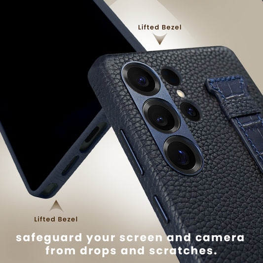 Amur Pro Genuine Leather Case With Strap For Samsung S25 Ultra - Blue