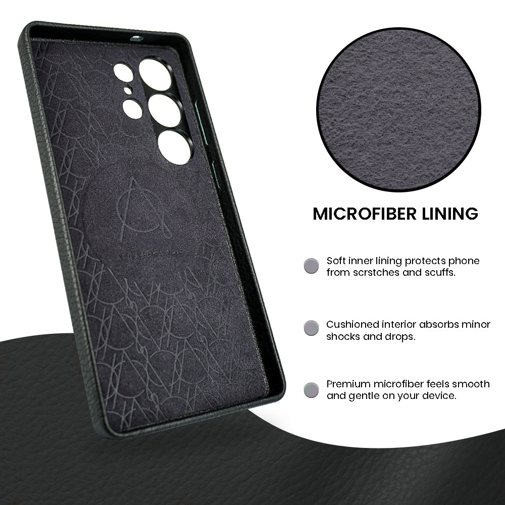 Amur Pro Series A-Case for Samsung Galaxy S25 Ultra - Slim & Lightweight Genuine Leather Case with Magnetic Compatibility and Case-Less Touch Feeling (6.9-Inch)"- Black