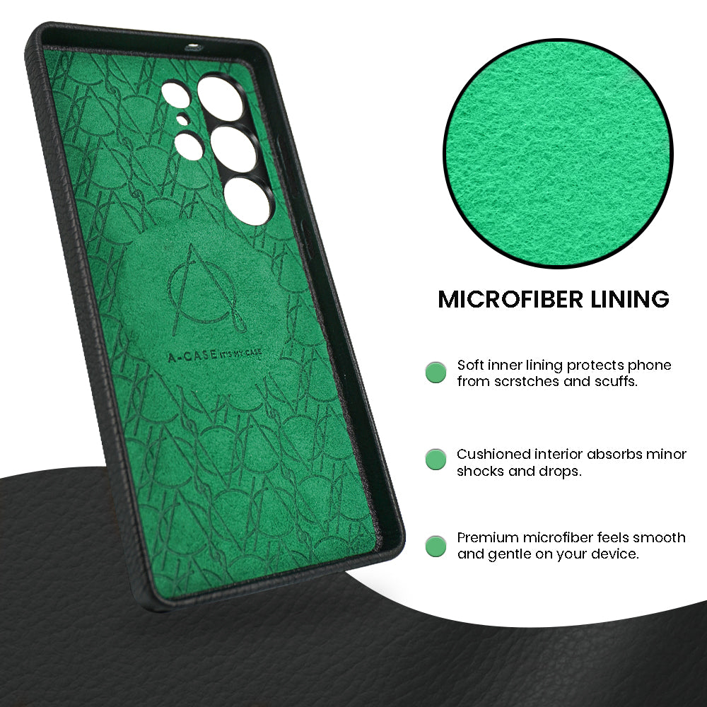 Amur Pro Series A-Case for Samsung Galaxy S25 Ultra - Slim & Lightweight Genuine Leather Case with Magnetic Compatibility and Case-Less Touch Feeling (6.9-Inch)"- Black/Green
