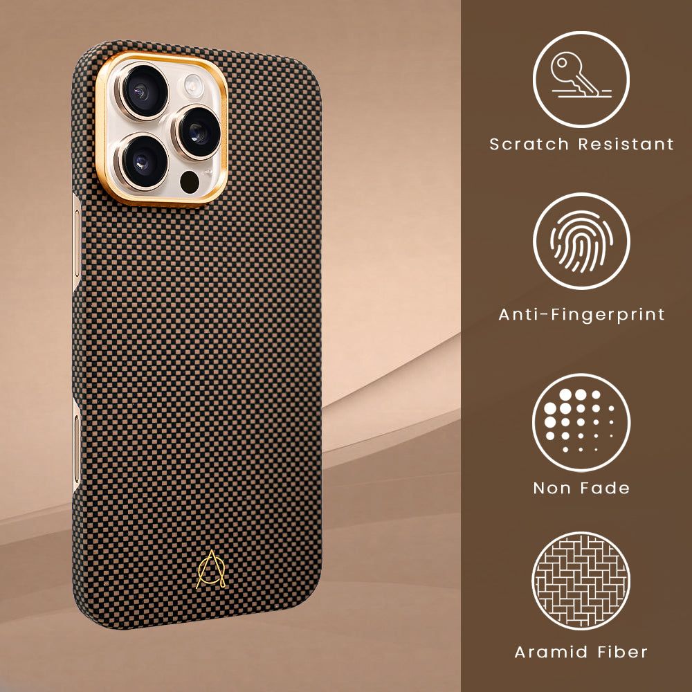 Desen Aramid Fiber Case For iPhone 16 Pro-Gold