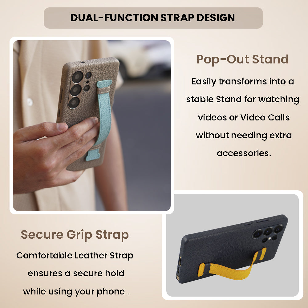 Amur Pro Series A-Case for Samsung Galaxy S25 Ultra - Slim & Lightweight Genuine Leather Case with Magnetic Compatibility and Case-Less Touch Feeling (6.9-Inch)"- Blue/Yellow
