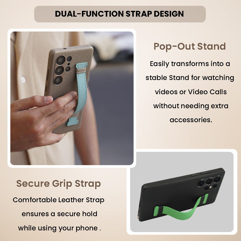 Amur Pro Series A-Case for Samsung Galaxy S25 Ultra - Slim & Lightweight Genuine Leather Case with Magnetic Compatibility and Case-Less Touch Feeling (6.9-Inch)"- Black/Green