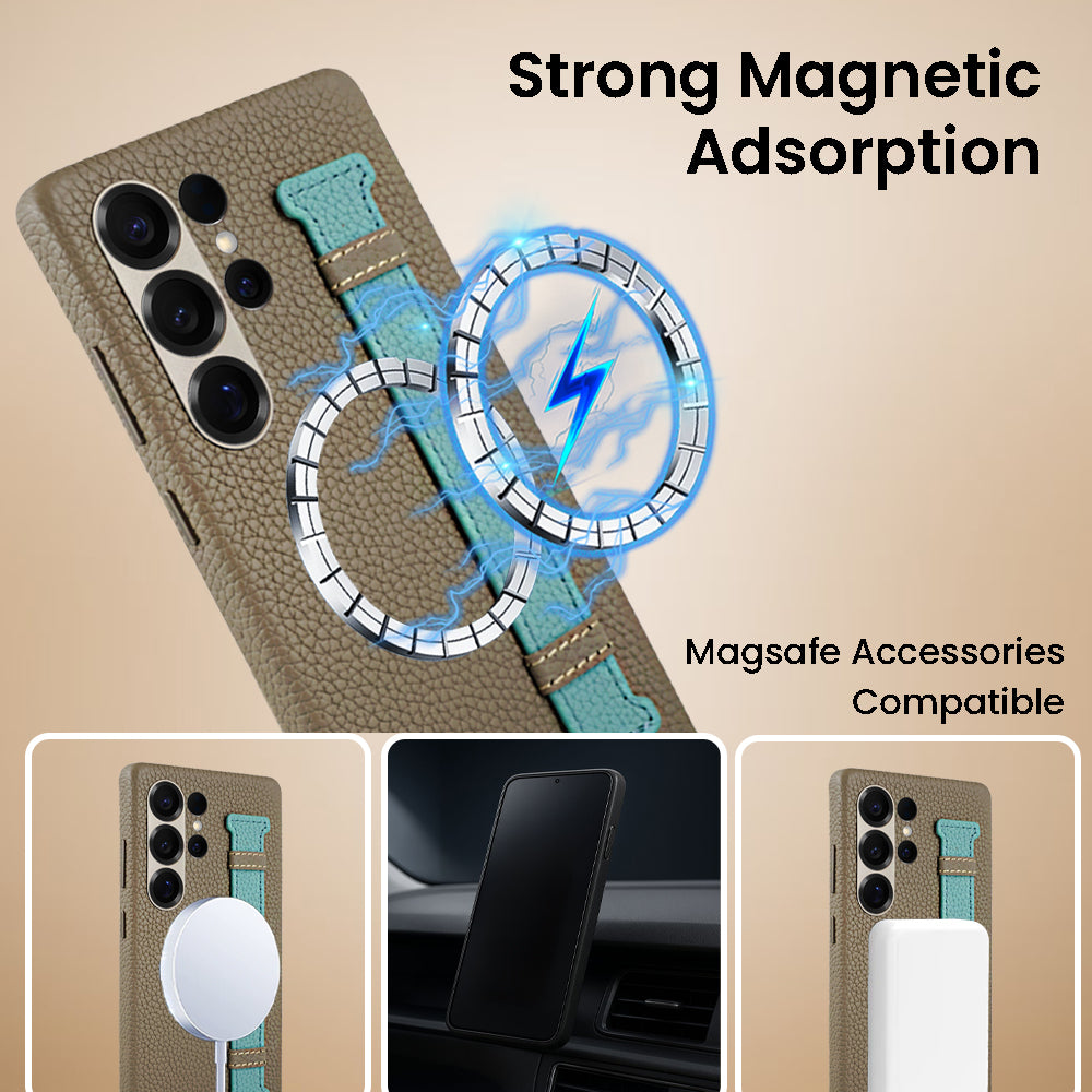Amur Pro Series A-Case for Samsung Galaxy S25 Ultra - Slim & Lightweight Genuine Leather Case with Magnetic Compatibility and Case-Less Touch Feeling (6.9-Inch)"- Titanium/Tiffany
