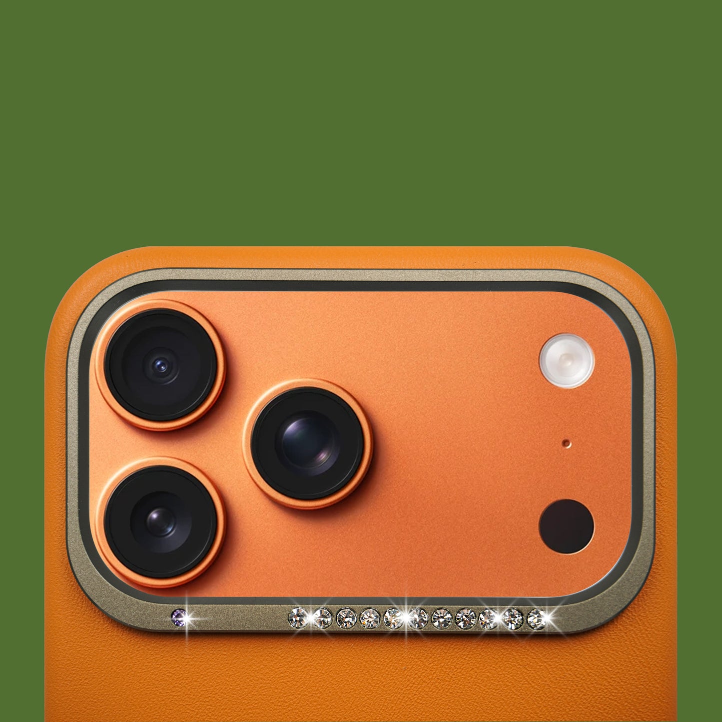 Alimli Vegan Leather Crystal Rhinstones Case for iPhone 17 Pro Max - Orange