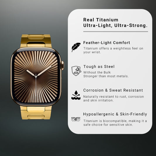 Parlak Titanium Premium Apple Watch Strap - Gold | Compatible with Series 3-7, SE & All 42/44/45/49mm