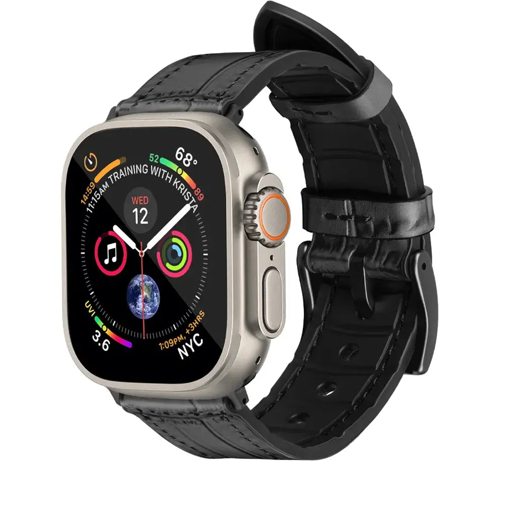 Javan Genuine Leather Apple Watch Strap – Ultra-Stylish Band with Black Buckle, Compatible with Apple Watch 42mm / 44mm / 45mm / 49mm-Blue