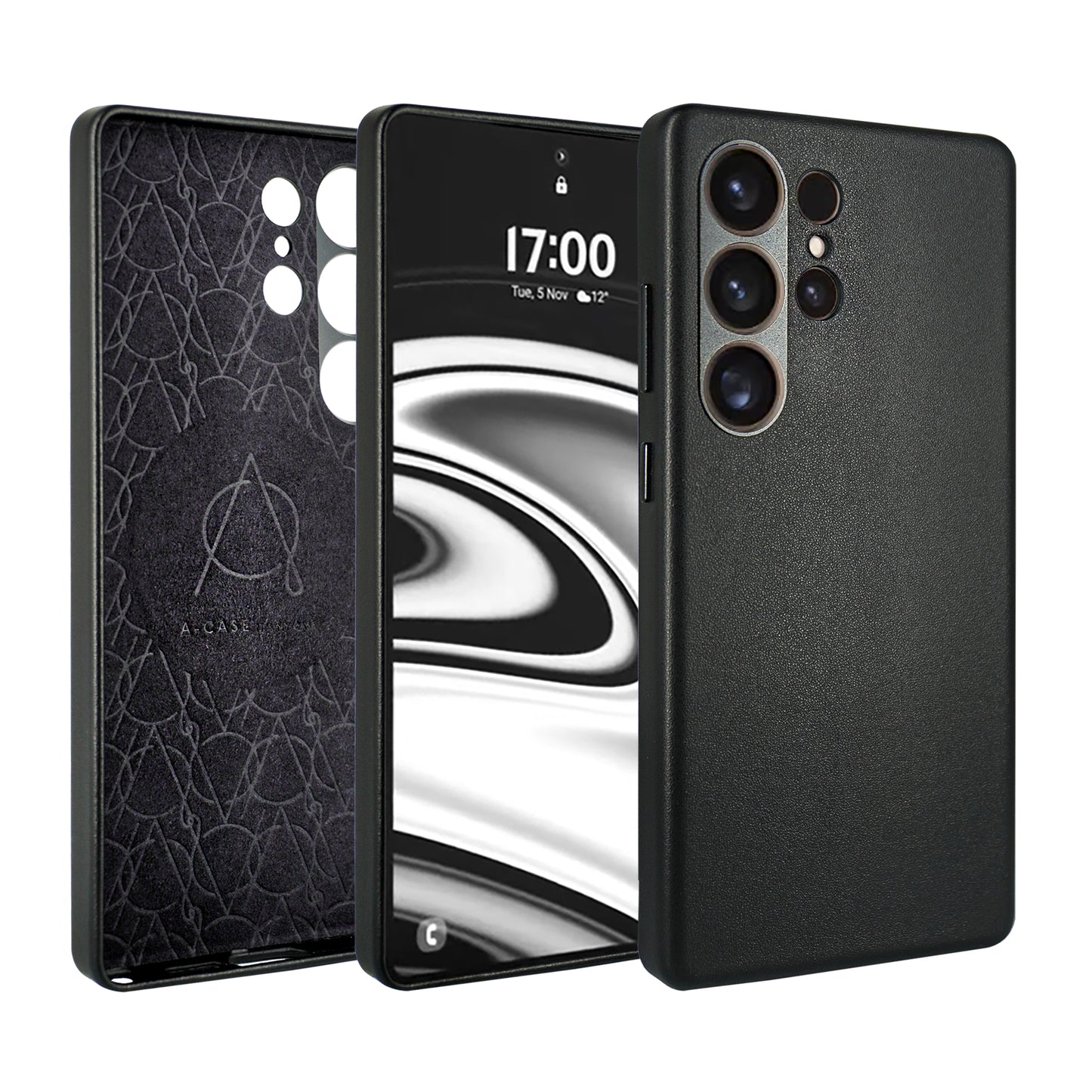 Caspian Series A-Case for Samsung Galaxy S25 Ultra - Slim & Lightweight Vegan Leather Case with Magnetic Compatibility and Case-Less Touch Feeling (6.9-Inch)" - Black