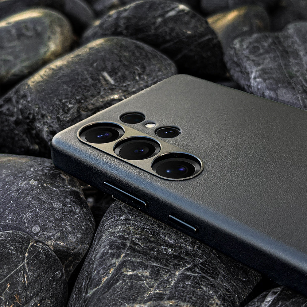 Caspian Series A-Case for Samsung Galaxy S25 Ultra - Slim & Lightweight Vegan Leather Case with Magnetic Compatibility and Case-Less Touch Feeling (6.9-Inch)" - Black