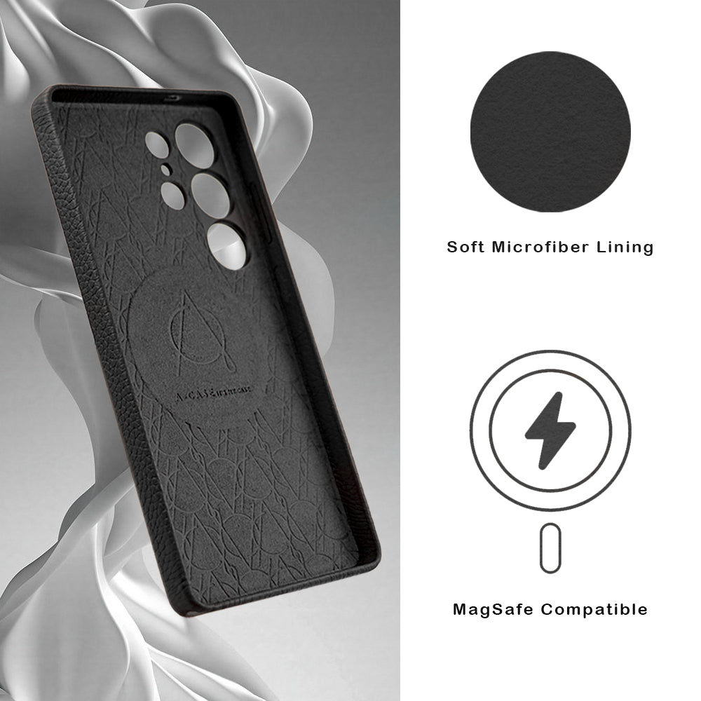 Amur Series A-Case for Samsung Galaxy S25 Ultra - Slim & Lightweight Genuine Leather Case with Magnetic Compatibility and Case-Less Touch Feeling (6.9-Inch)" – Black