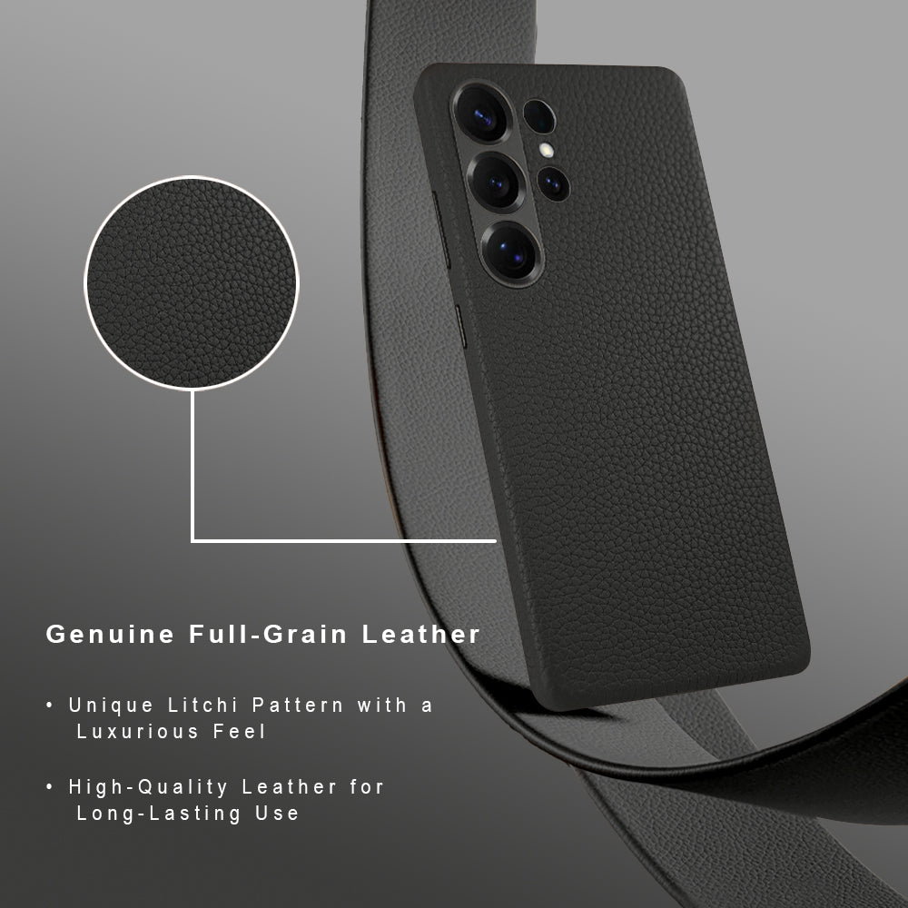 Amur Series A-Case for Samsung Galaxy S25 Ultra - Slim & Lightweight Genuine Leather Case with Magnetic Compatibility and Case-Less Touch Feeling (6.9-Inch)" – Black
