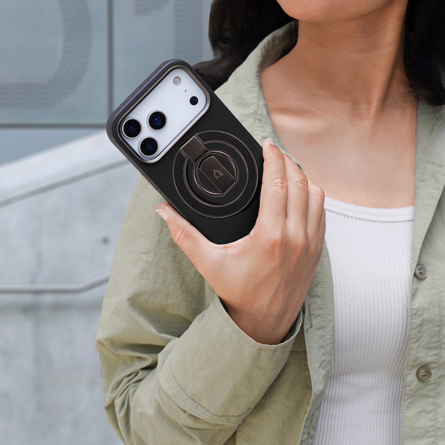 Kilyos Magnetic Phone Ring Stand Vegan Leather - Black