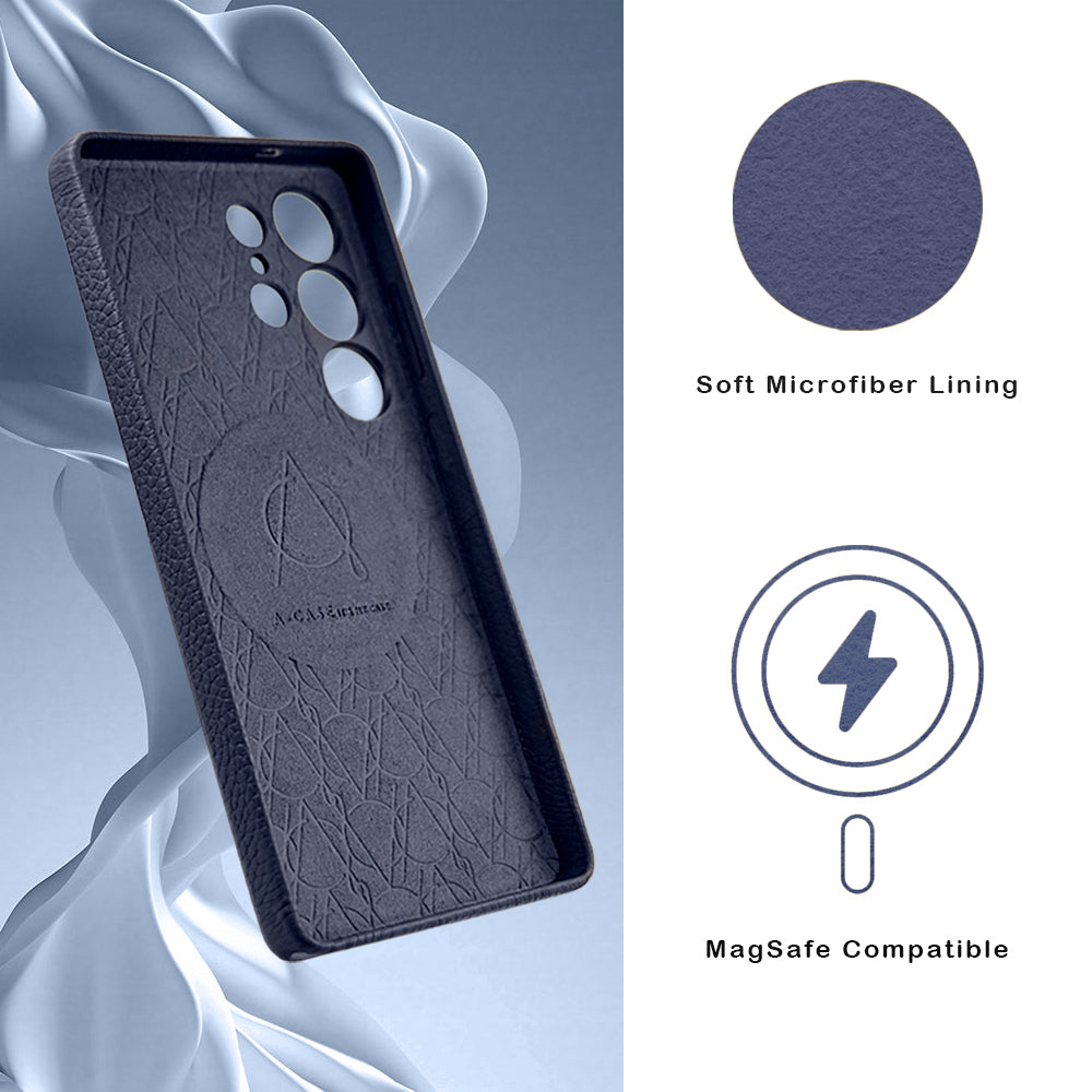 Amur Series A-Case for Samsung Galaxy S25 Ultra - Slim & Lightweight Genuine Leather Case with Magnetic Compatibility and Case-Less Touch Feeling (6.9-Inch)" – Blue