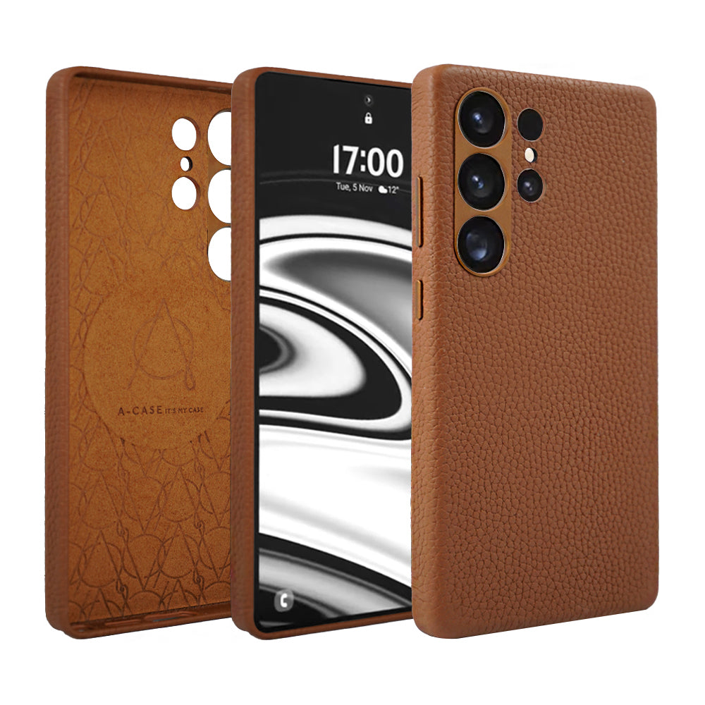 Amur Series A-Case for Samsung Galaxy S25 Ultra - Slim & Lightweight Genuine Leather Case with Magnetic Compatibility and Case-Less Touch Feeling (6.9-Inch)" – Titanium