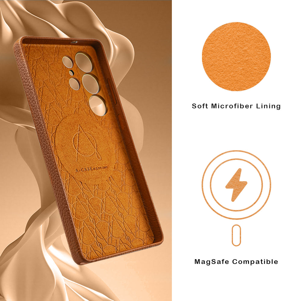 Amur Series A-Case for Samsung Galaxy S25 Ultra - Slim & Lightweight Genuine Leather Case with Magnetic Compatibility and Case-Less Touch Feeling (6.9-Inch)" – Brown