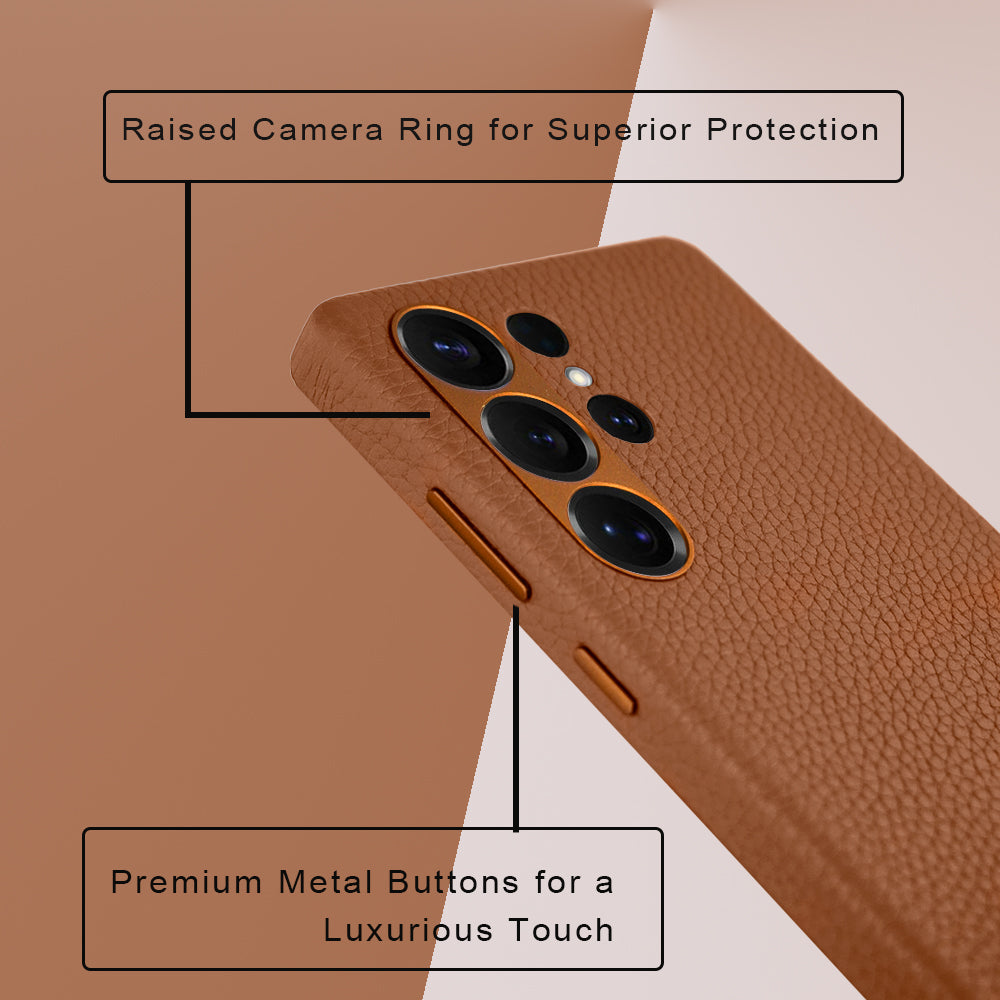 Amur Series A-Case for Samsung Galaxy S25 Ultra - Slim & Lightweight Genuine Leather Case with Magnetic Compatibility and Case-Less Touch Feeling (6.9-Inch)" – Brown