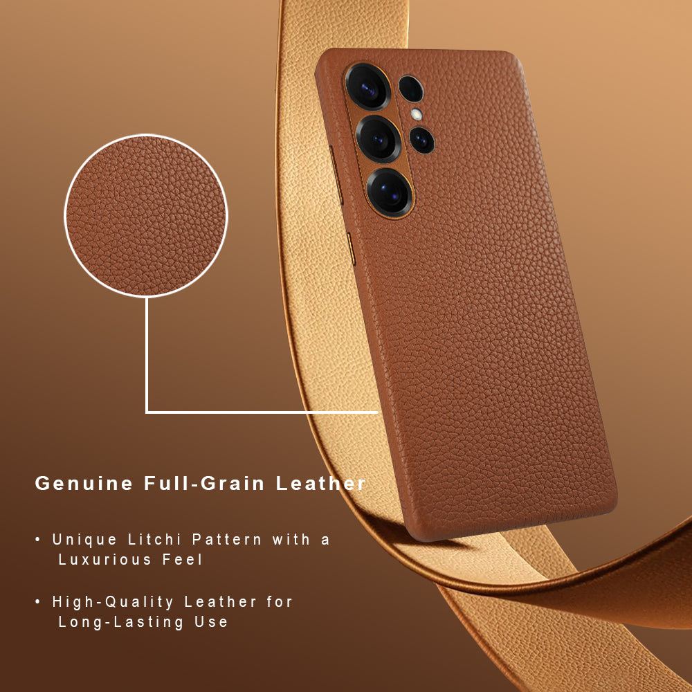 Amur Series A-Case for Samsung Galaxy S25 Ultra - Slim & Lightweight Genuine Leather Case with Magnetic Compatibility and Case-Less Touch Feeling (6.9-Inch)" – Brown
