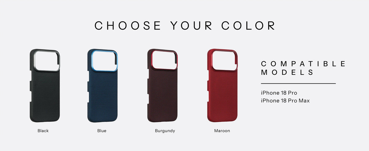 Colours Black, Blue, Burgundy and Maroon; fits iPhone 18 Pro and iPhone 18 Pro Max