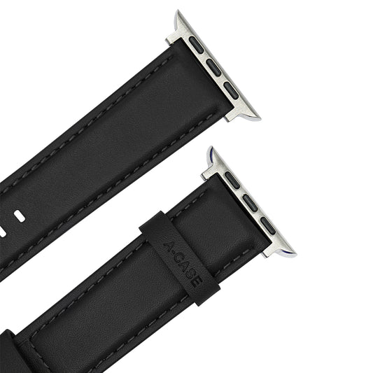 Elmas American Leather Apple Watch Strap with Silver Buckle-Black