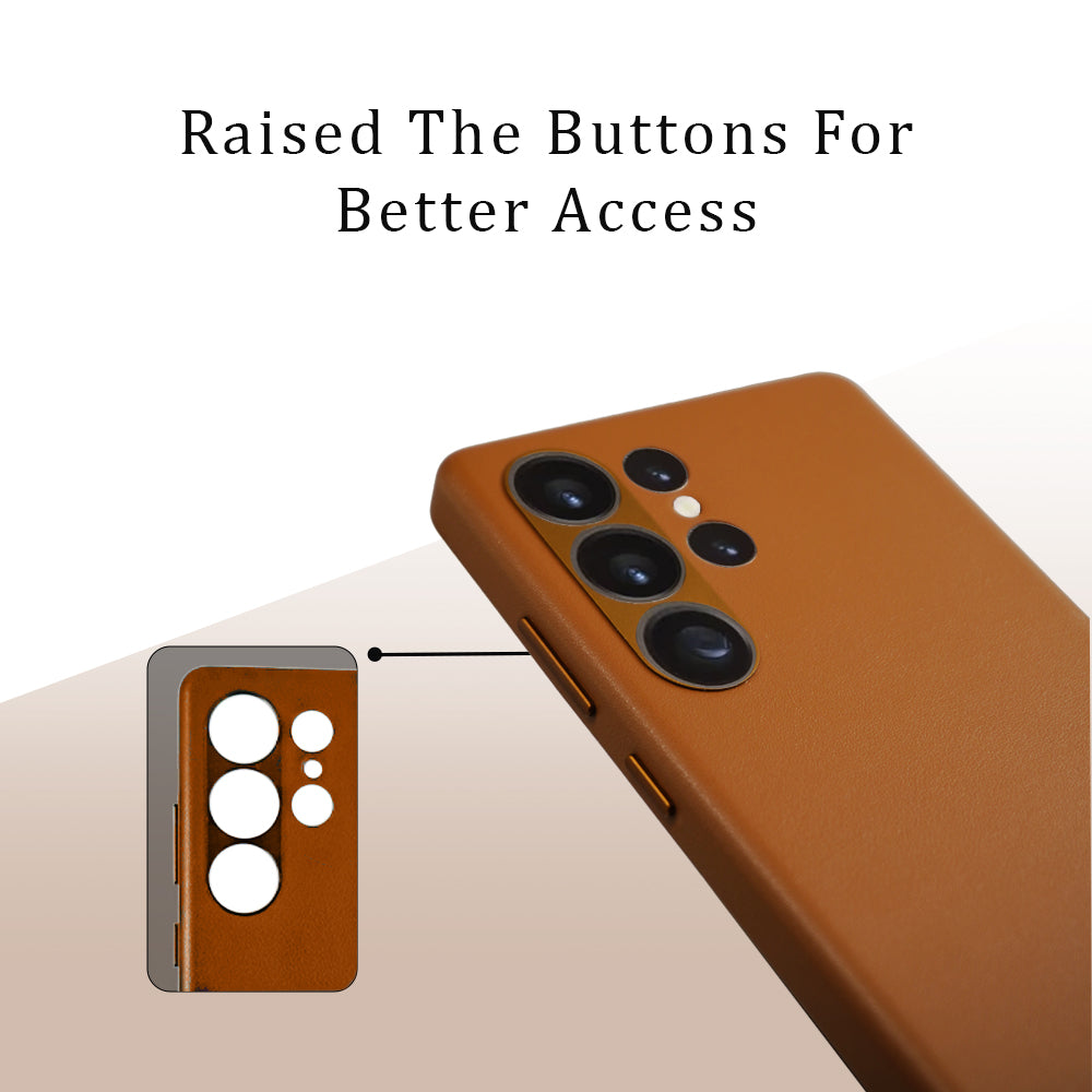 Caspian Series A-Case for Samsung Galaxy S25 Ultra - Slim & Lightweight Vegan Leather Case with Magnetic Compatibility and Case-Less Touch Feeling (6.9-Inch)" - Brown