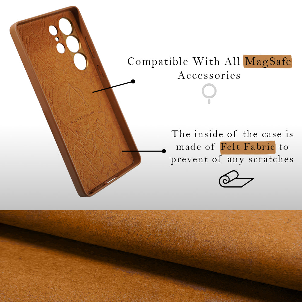 Caspian Series A-Case for Samsung Galaxy S25 Ultra - Slim & Lightweight Vegan Leather Case with Magnetic Compatibility and Case-Less Touch Feeling (6.9-Inch)" - Brown