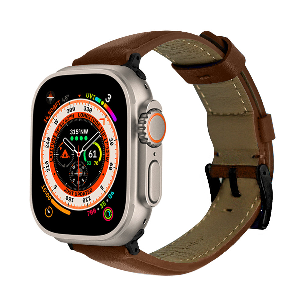 Elmas American Leather Apple Watch Strap with Black Buckle-Black