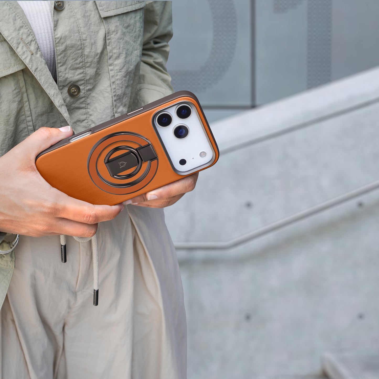 Kilyos Magnetic Phone Ring Stand Vegan Leather - Orange