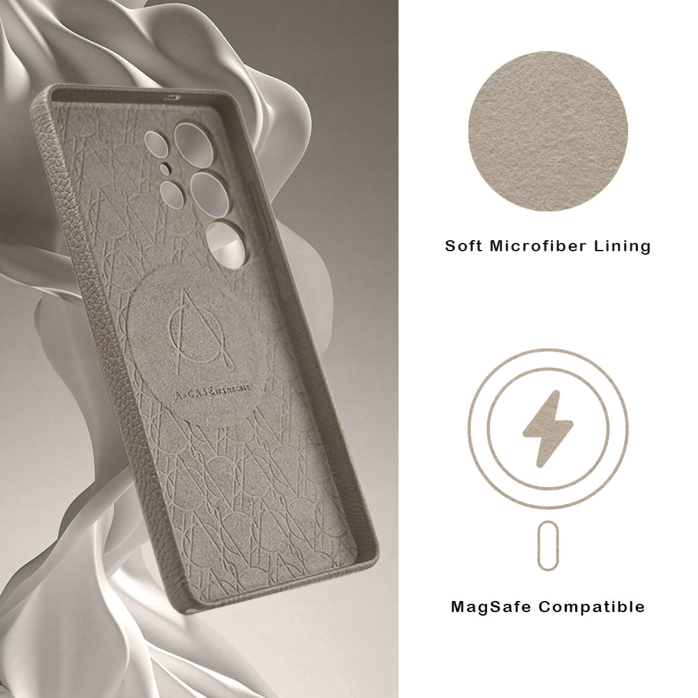 Amur Series A-Case for Samsung Galaxy S25 Ultra - Slim & Lightweight Genuine Leather Case with Magnetic Compatibility and Case-Less Touch Feeling (6.9-Inch)" – Titanium