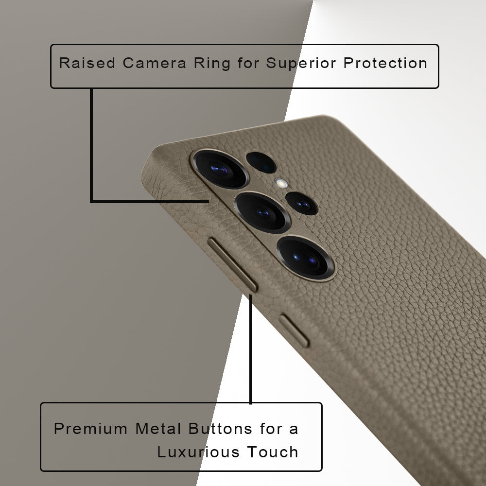 Amur Series A-Case for Samsung Galaxy S25 Ultra - Slim & Lightweight Genuine Leather Case with Magnetic Compatibility and Case-Less Touch Feeling (6.9-Inch)" – Titanium
