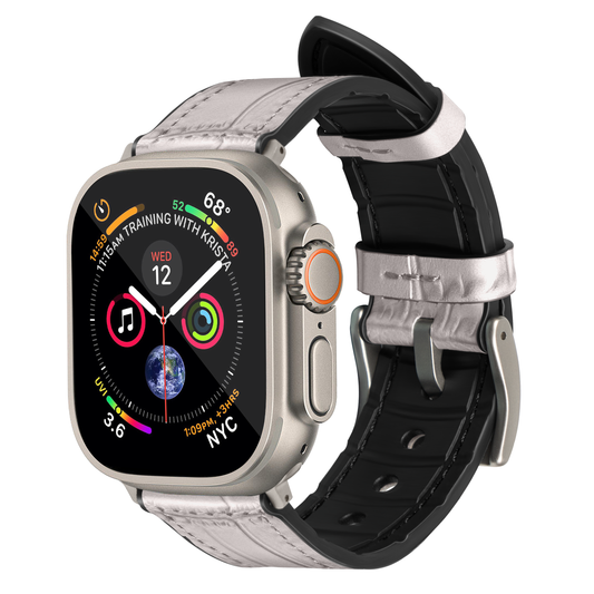Javan Genuine Leather Apple Watch Strap – Ultra-Stylish Band with Silver Buckle, Compatible with Apple Watch 42mm / 44mm / 45mm / 49mm- Gray