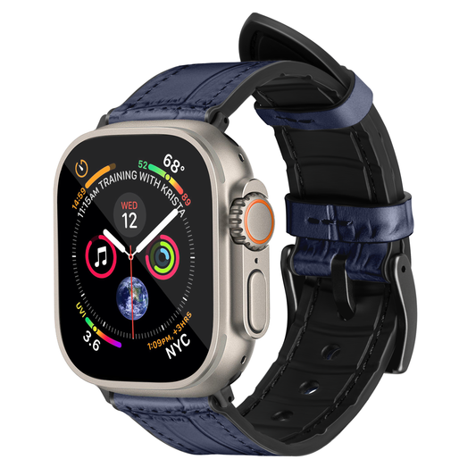 Javan Genuine Leather Apple Watch Strap – Ultra-Stylish Band with Black Buckle, Compatible with Apple Watch 42mm / 44mm / 45mm / 49mm-Blue