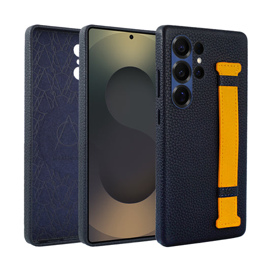 Amur Pro Series A-Case for Samsung Galaxy S25 Ultra - Slim & Lightweight Genuine Leather Case with Magnetic Compatibility and Case-Less Touch Feeling (6.9-Inch)"- Blue/Yellow