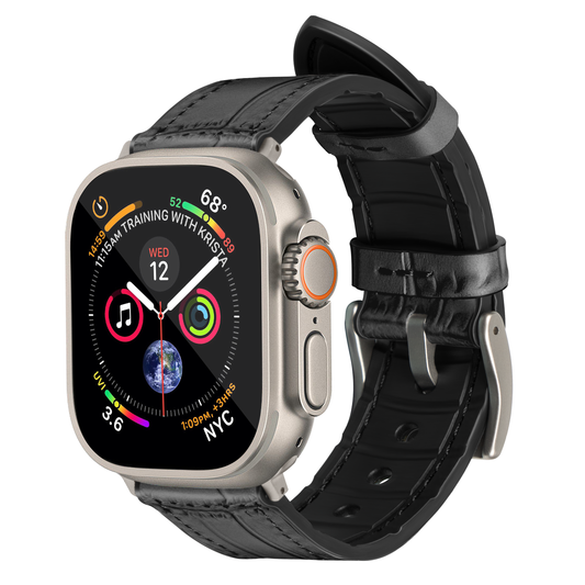 Javan Genuine Leather Apple Watch Strap – Ultra-Stylish Band with Silver Buckle, Compatible with Apple Watch 42mm / 44mm / 45mm / 49mm- Black
