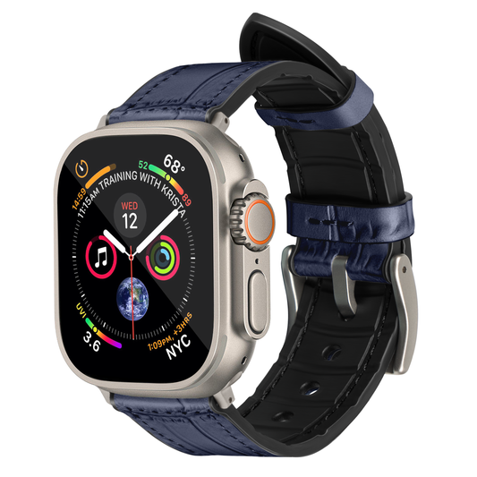 Javan Genuine Leather Apple Watch Strap – Ultra-Stylish Band with Silver Buckle, Compatible with Apple Watch 42mm / 44mm / 45mm / 49mm- Blue