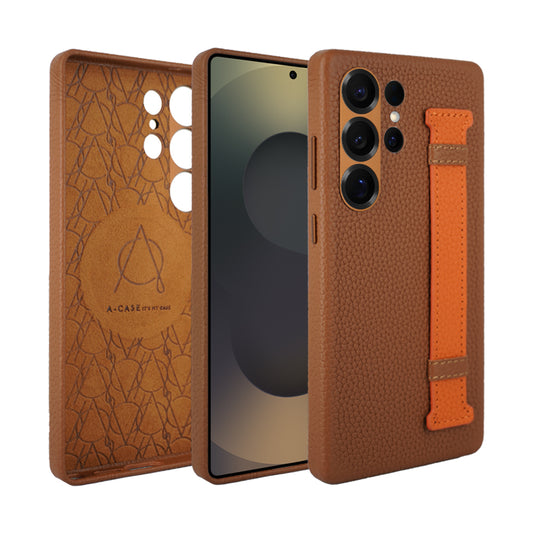 Amur Pro Series A-Case for Samsung Galaxy S25 Ultra - Slim & Lightweight Genuine Leather Case with Magnetic Compatibility and Case-Less Touch Feeling (6.9-Inch)"- Brown/Orange