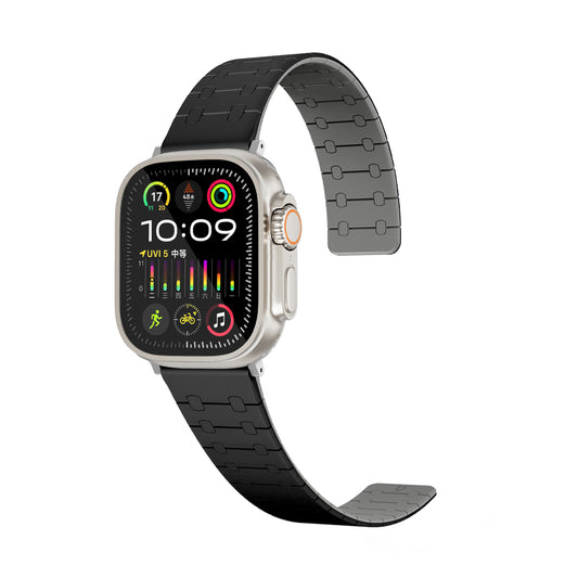 Perge Series Silicone Magnetic Adjustable Loop Strap - A-Case Compatible with Apple Watch Bands (49mm, 45mm, 44mm, 42mm)- Black