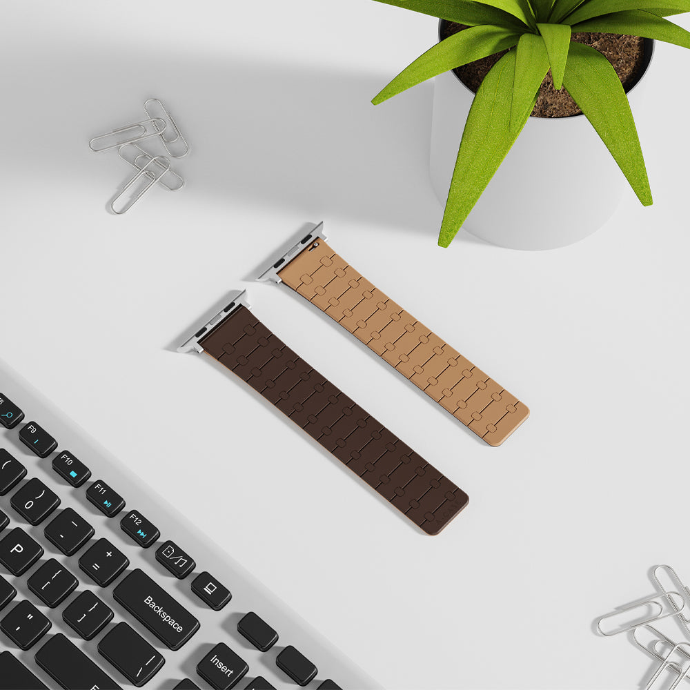 Perge Series Silicone Magnetic Adjustable Loop Strap - A-Case Compatible with Apple Watch Bands (49mm, 45mm, 44mm, 42mm)- Brown A-Case it's my case