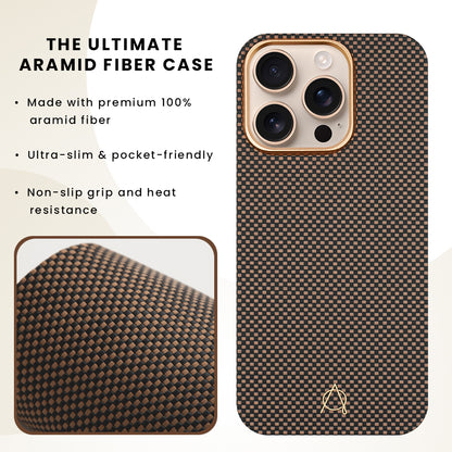 Desen Aramid Fiber Case For iPhone 16 Pro Max-Gold