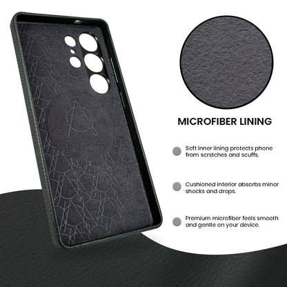 Amur Pro Series A-Case for Samsung Galaxy S25 Ultra - Slim & Lightweight Genuine Leather Case with Magnetic Compatibility and Case-Less Touch Feeling (6.9-Inch)"- Black