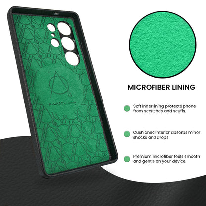 Amur Pro Series A-Case for Samsung Galaxy S25 Ultra - Slim & Lightweight Genuine Leather Case with Magnetic Compatibility and Case-Less Touch Feeling (6.9-Inch)"- Black/Green