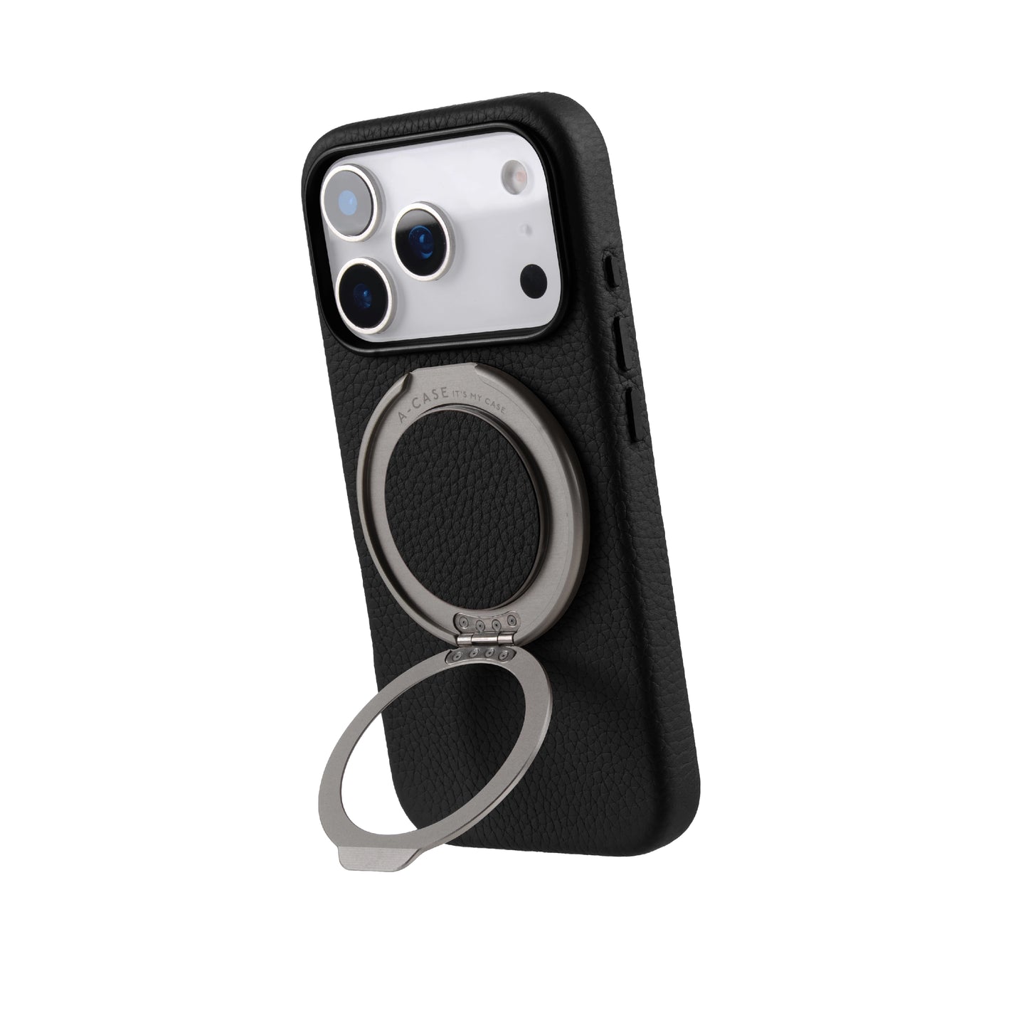 Amur Genuine Leather Phone Case With Grip 2 in 1 - Black