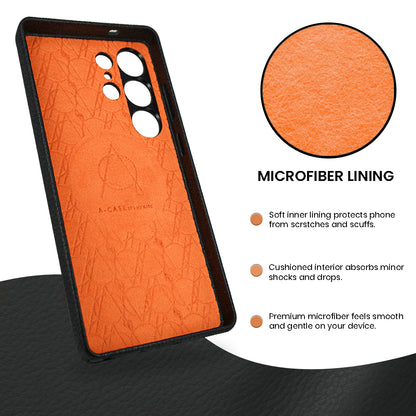 Amur Pro Series A-Case for Samsung Galaxy S25 Ultra - Slim & Lightweight Genuine Leather Case with Magnetic Compatibility and Case-Less Touch Feeling (6.9-Inch)"- Black/Orange