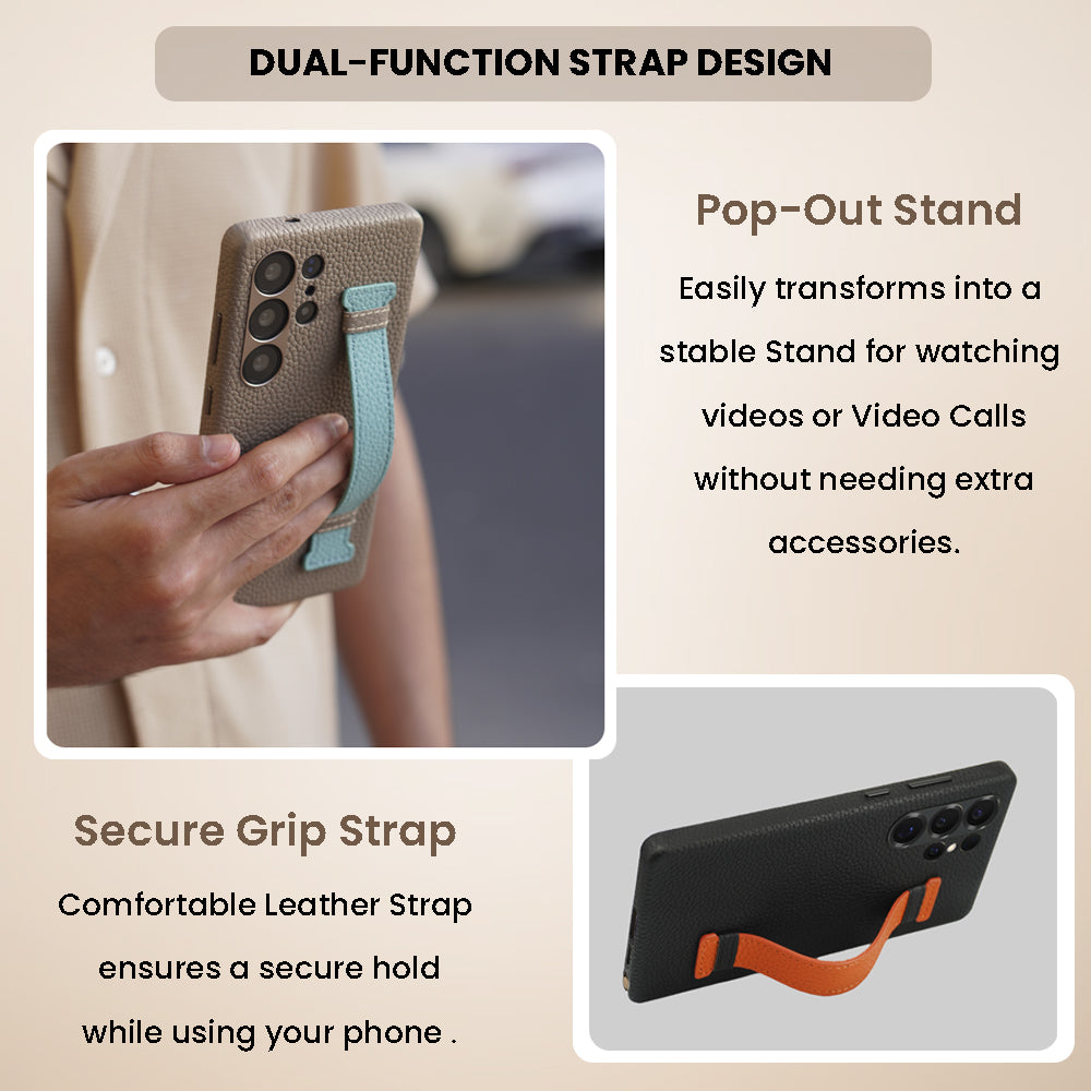 Amur Pro Series A-Case for Samsung Galaxy S25 Ultra - Slim & Lightweight Genuine Leather Case with Magnetic Compatibility and Case-Less Touch Feeling (6.9-Inch)"- Black/Orange