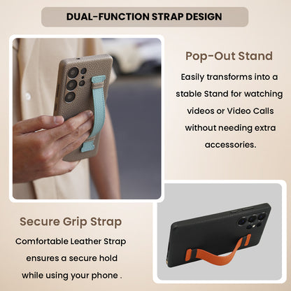 Amur Pro Series A-Case for Samsung Galaxy S25 Ultra - Slim & Lightweight Genuine Leather Case with Magnetic Compatibility and Case-Less Touch Feeling (6.9-Inch)"- Black/Orange