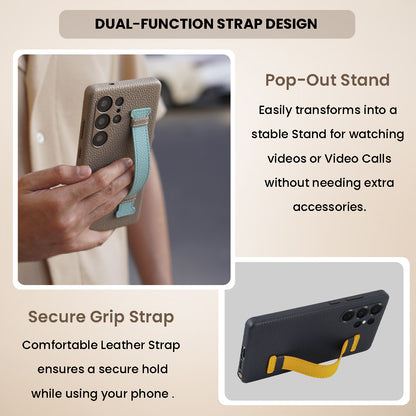 Amur Pro Series A-Case for Samsung Galaxy S25 Ultra - Slim & Lightweight Genuine Leather Case with Magnetic Compatibility and Case-Less Touch Feeling (6.9-Inch)"- Blue/Yellow